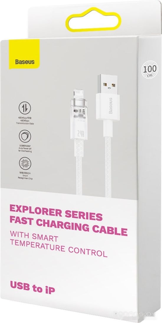 Explorer Series Fast Charging Cable with Smart Temperature Control 2.4A USB Type-A - Lightning (2 м, белый)