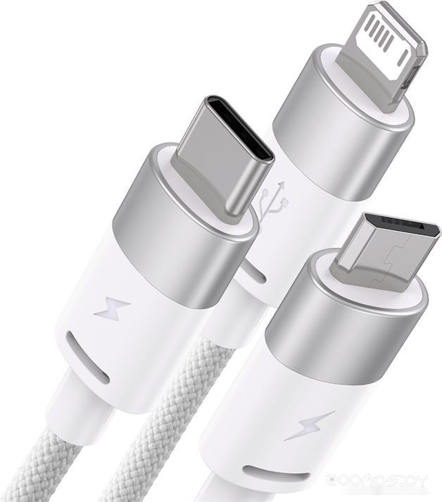 One-For-Three Fast Charging Data Cable 3.5A USB Type-A - USB Type-C/microUSB/Lightning (1.2 м, белый)