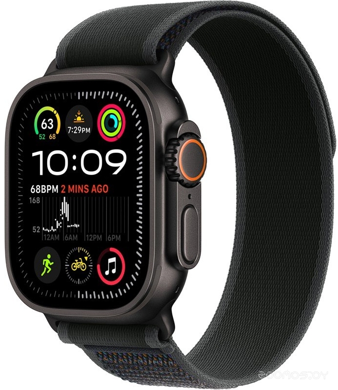 Watch Ultra 2 LTE 49 мм (титановый корпус, черный/черный, нейлоновый ремешок S/M)