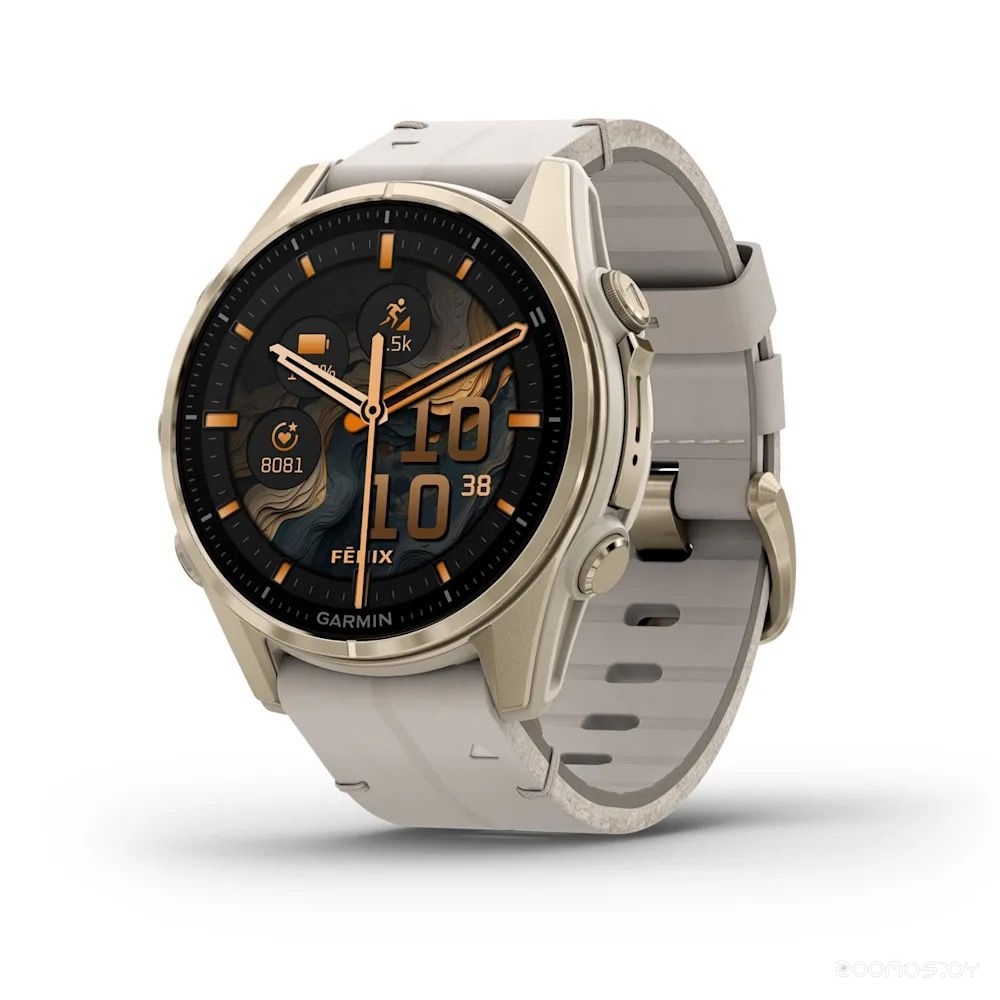 Fenix 8 Sapphire 43мм (золотистый, дымчато-серый ремешок)