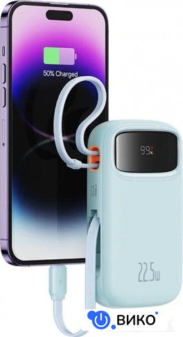 Qpow2 Dual-Cable Digital Display Fast Charge Power Bank 22.5W 10000mAh (белый), фото 12