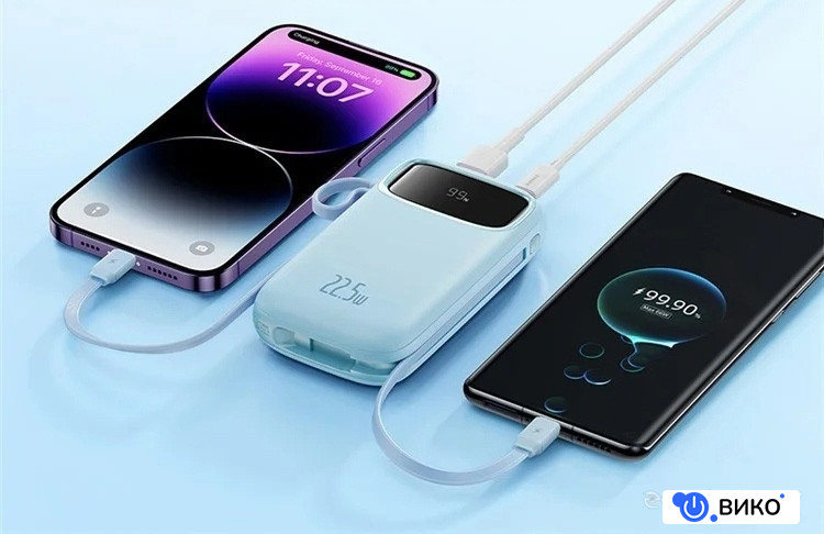 Qpow2 Dual-Cable Digital Display Fast Charge Power Bank 22.5W 10000mAh (белый), фото 17