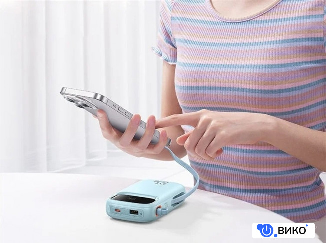 Qpow2 Dual-Cable Digital Display Fast Charge Power Bank 22.5W 10000mAh (белый), фото 20