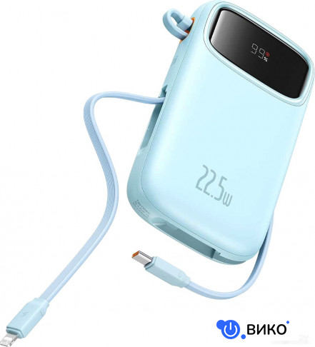 Qpow2 Dual-Cable Digital Display Fast Charge Power Bank 22.5W 10000mAh (белый), фото 21
