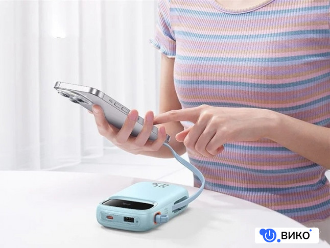 Qpow2 Dual-Cable Digital Display Fast Charge Power Bank 22.5W 20000mAh (белый), фото 6