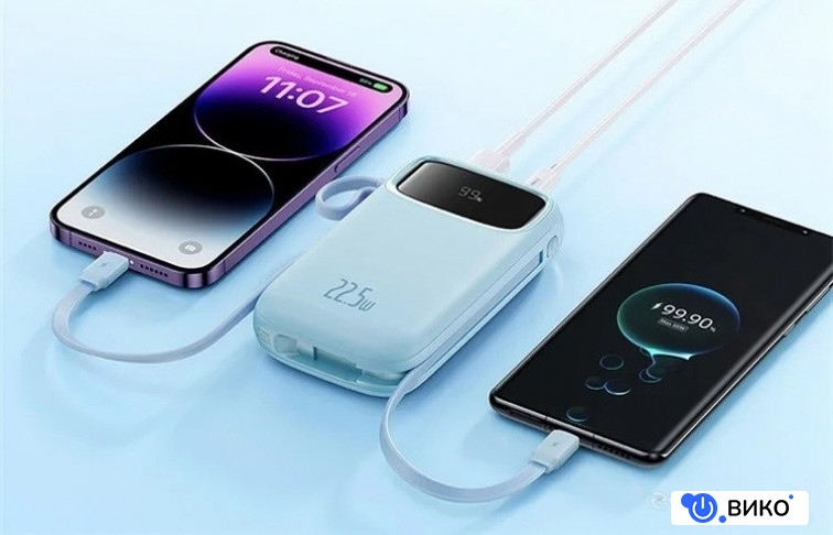 Qpow2 Dual-Cable Digital Display Fast Charge Power Bank 22.5W 20000mAh (белый), фото 7