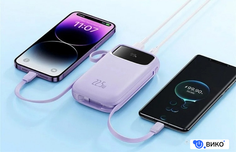 Qpow2 Dual-Cable Digital Display Fast Charge Power Bank 22.5W 20000mAh (голубой), фото 6