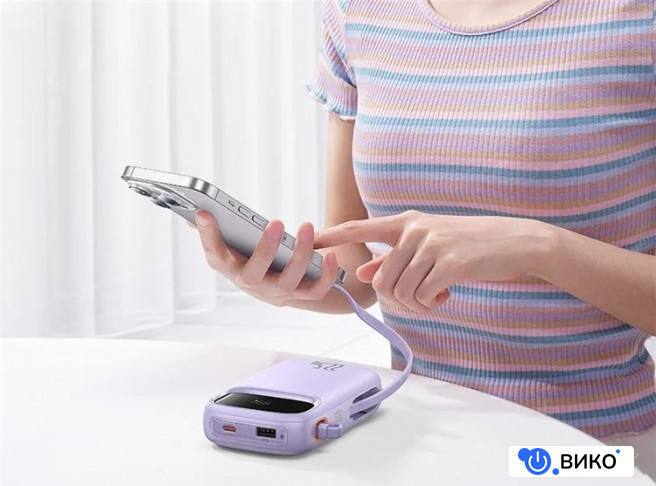 Qpow2 Dual-Cable Digital Display Fast Charge Power Bank 22.5W 20000mAh (голубой), фото 7