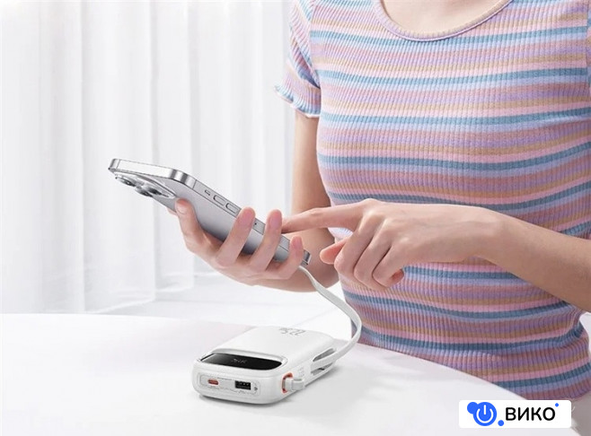 Qpow2 Dual-Cable Digital Display Fast Charge Power Bank 22.5W 10000mAh (белый), фото 7