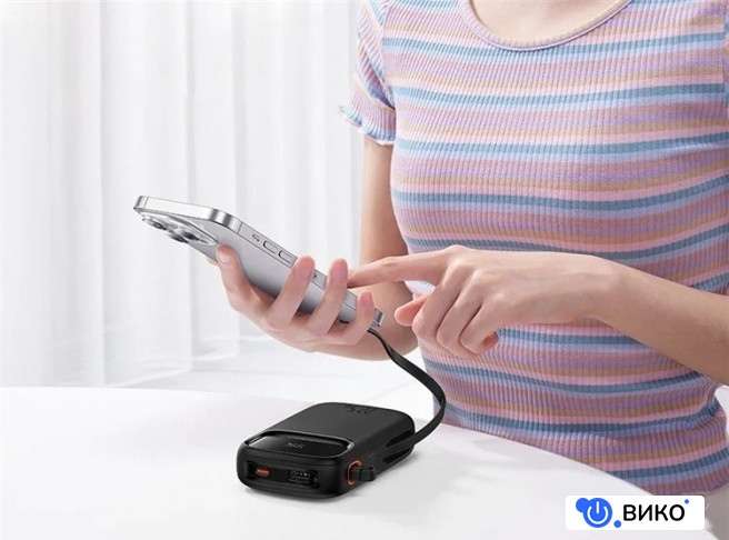 Qpow2 Dual-Cable Digital Display Fast Charge Power Bank 22.5W 10000mAh (черный), фото 6
